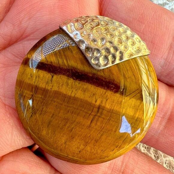 Vintage Whitney Kelly Large Golden Tiger Eye & Sterling Pendant - Picture 1 of 14